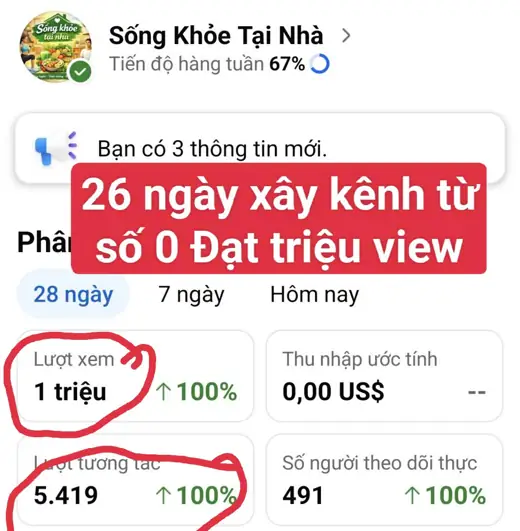 Ảnh chụp kênh Sống Khỏe Tại Nhà: 1 triệu lượt xem sau 26 ngày
